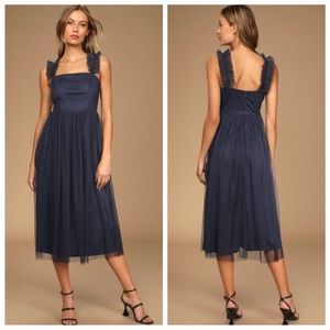 Lulus Divine Invitation Navy Blue Tulle Swiss Dot
Ruffled Midi Dress Womens XL
